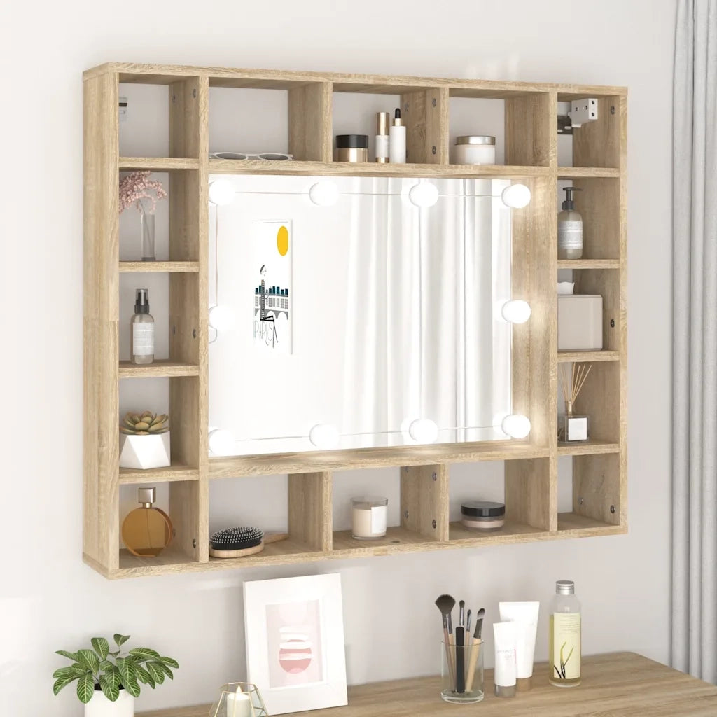 Mobile a Specchio | Armadio da bagno con LED Rovere Sonoma 91x15x76,5 cm