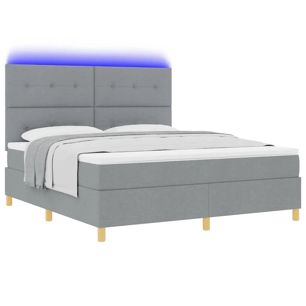 Letto a Sorgente LED Grigio chiaro 180 x 200 cm Tessuto