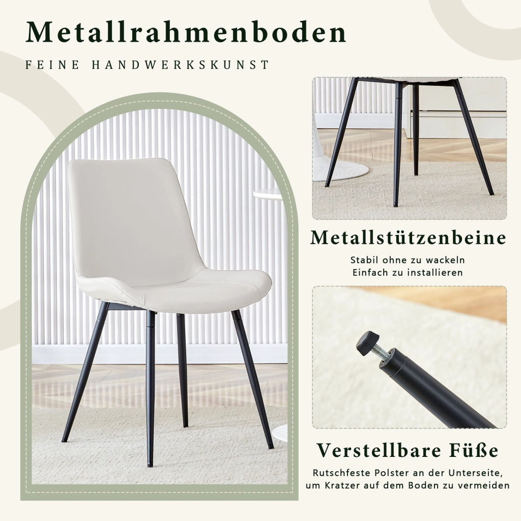 SEDIE da pranzo in PU bianco e metallo nero, Set da 4 pezzi