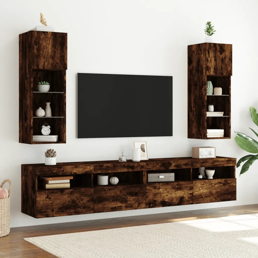 Mobile TV con Luci LED Rovere Fumo 30,5x30x90 cm 837009