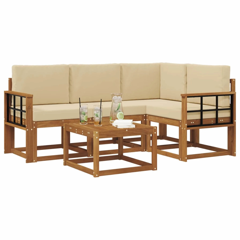 Set di divani da esterno con cuscino 5 pcs Naturale e Beige 3366371