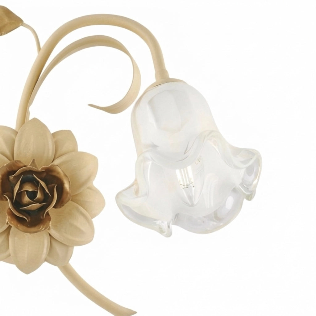 Applique Arte Povera Cesto Metallo Avorio E Oro 1 Luce E14