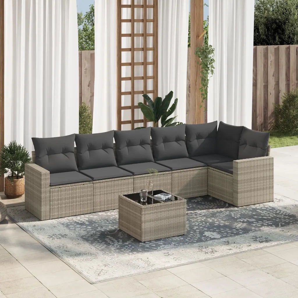 Set Divani da Giardino 7pz con Cuscini Grigio Chiaro Polyrattan 3251339