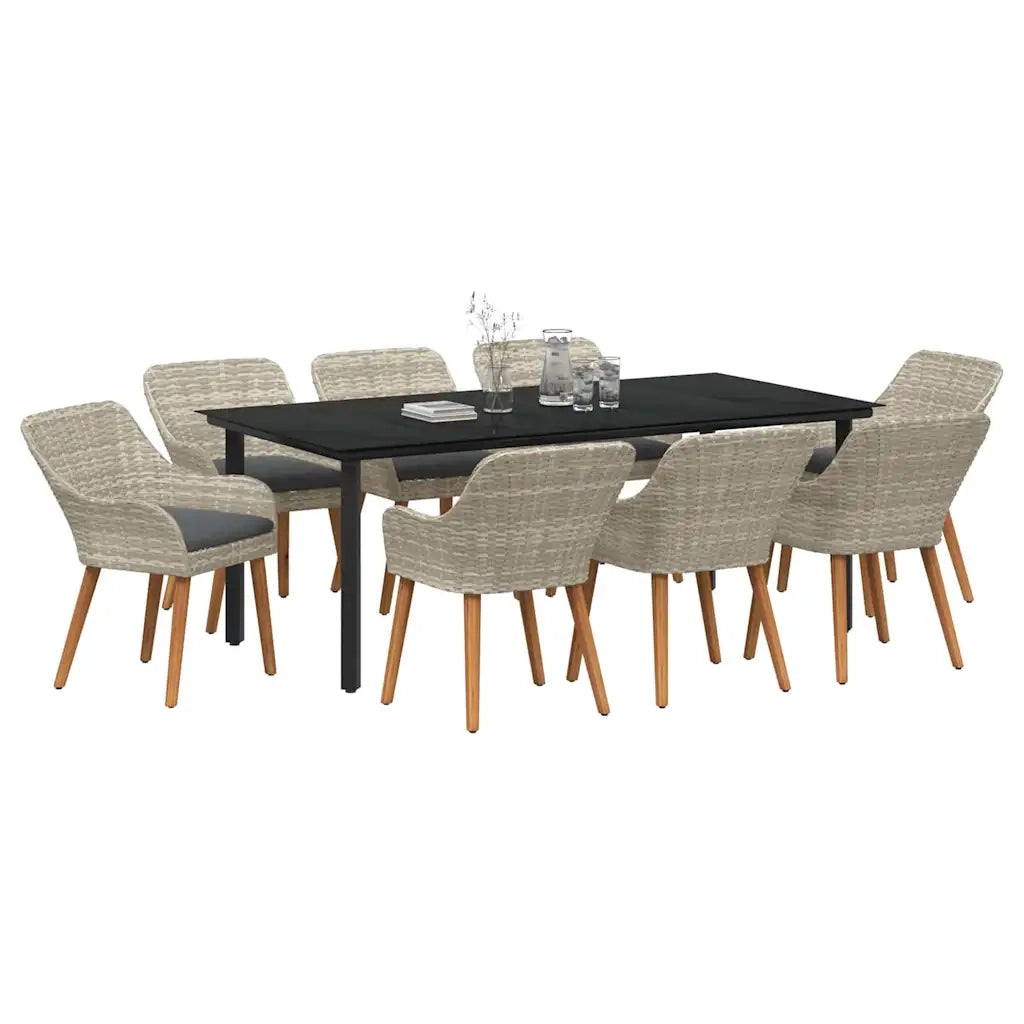 Set da Pranzo per Giardino 9 pcs Grigio chiaro polyrattan 3261718