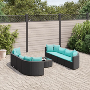 Set Divani da Giardino 9 pz con Cuscini Nero in Polyrattan