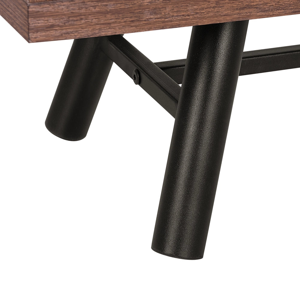 Libreria in Legno Chiaro con Gambe Nere 131 cm 2 Cassetti 1 Mobiletto 4 Ripiani Rustico