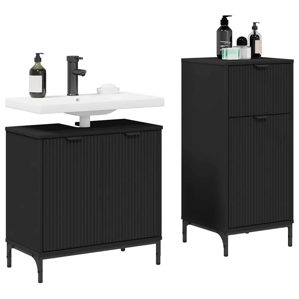 Set di mobili per il bagno con cassetto con porta 2 pcs Nero 3393094