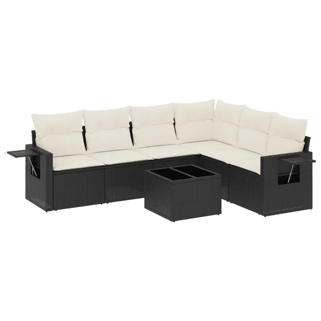 Set Divani da Giardino con Cuscini 7pz Nero Polyrattan