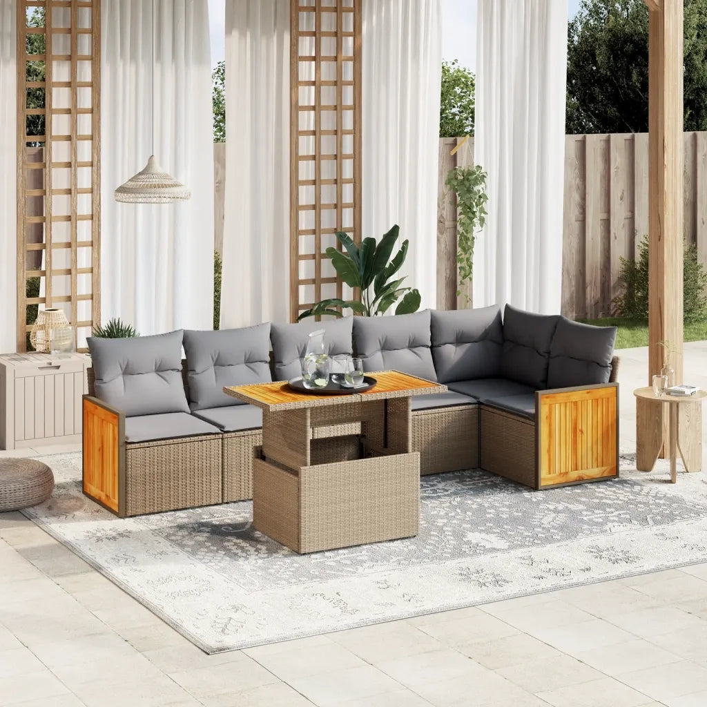 Set Divani da Giardino 7 pz con Cuscini Beige in Polyrattan 3273971