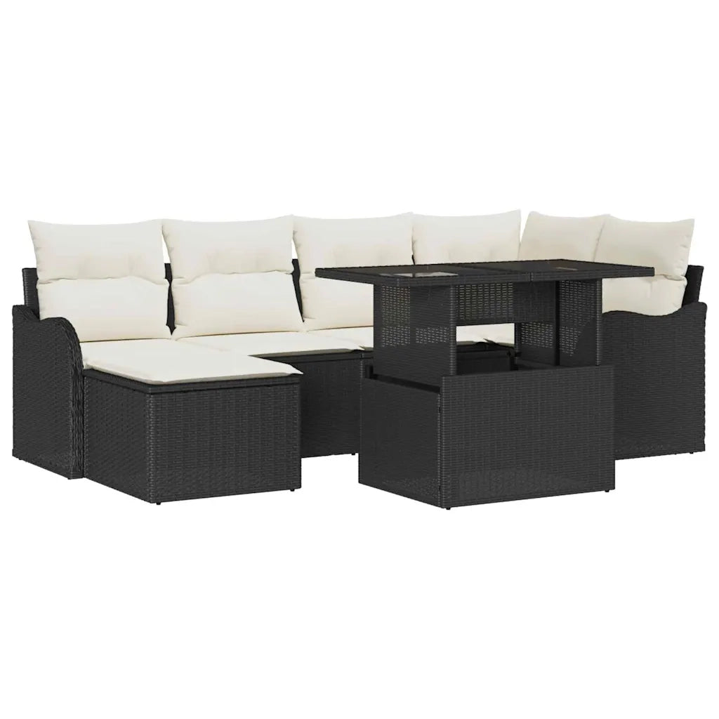 Set Divano da Giardino con cuscino 7 pcs Nero Poly Rattan