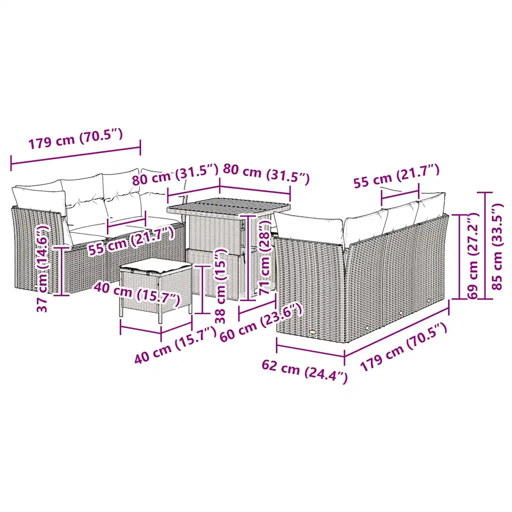 Set Divano da Giardino 9 pcs Grigio polyrattan 3361438