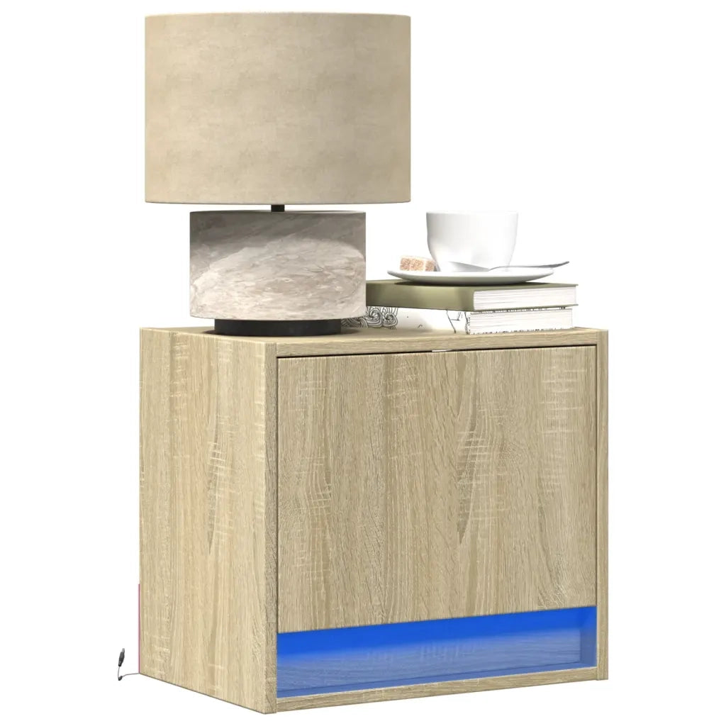 Comodini a Parete con luci LED 2 pz Rovere Sonoma 852080