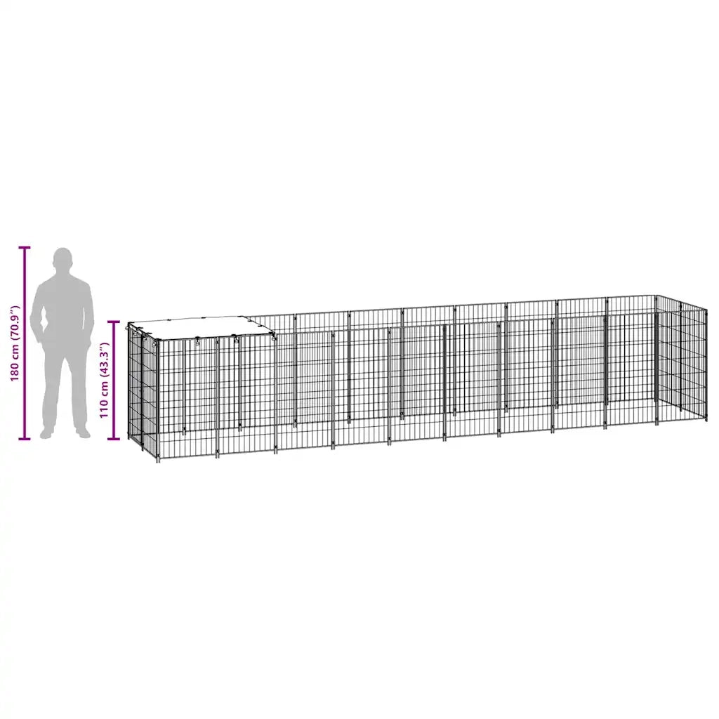 Gabbia per Cani Nera 6,05 m² in Acciaio 3082201