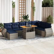 Set Divano da Giardino 9 pz con Cuscini Grigio in Polyrattan 3327302