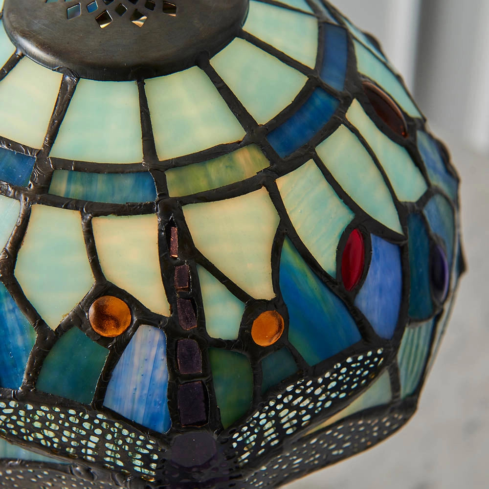 Lampada da tavolo Tiffany Dragonfly blu-verde E14 40W