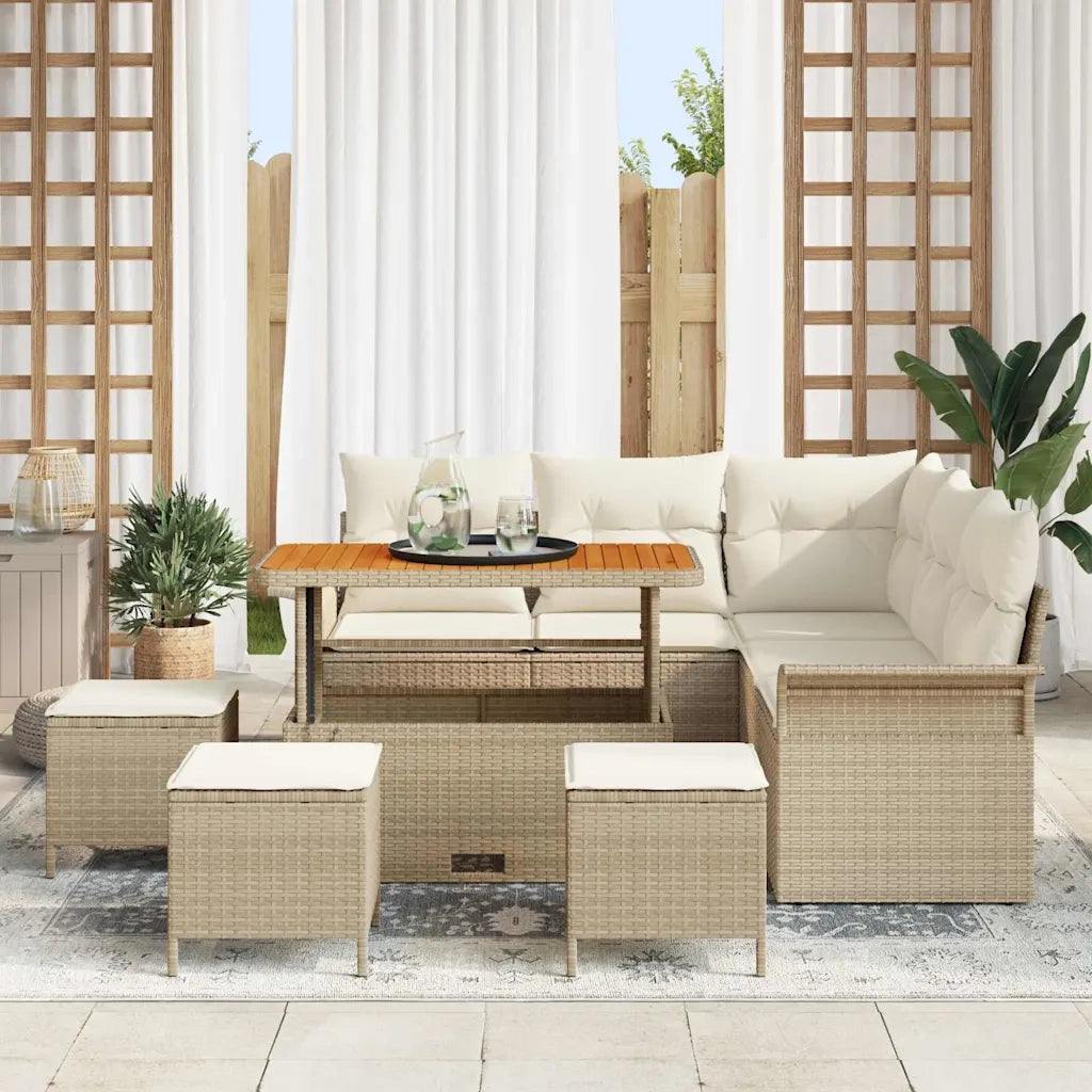 Set Divano da Giardino con cuscino 9 pcs Beige polyrattan 3362141