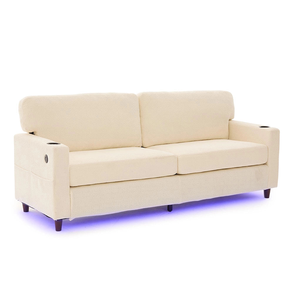 Divano 2 posti - Xylo - Chenille, LED, USB-C, porta bicchieri, beige