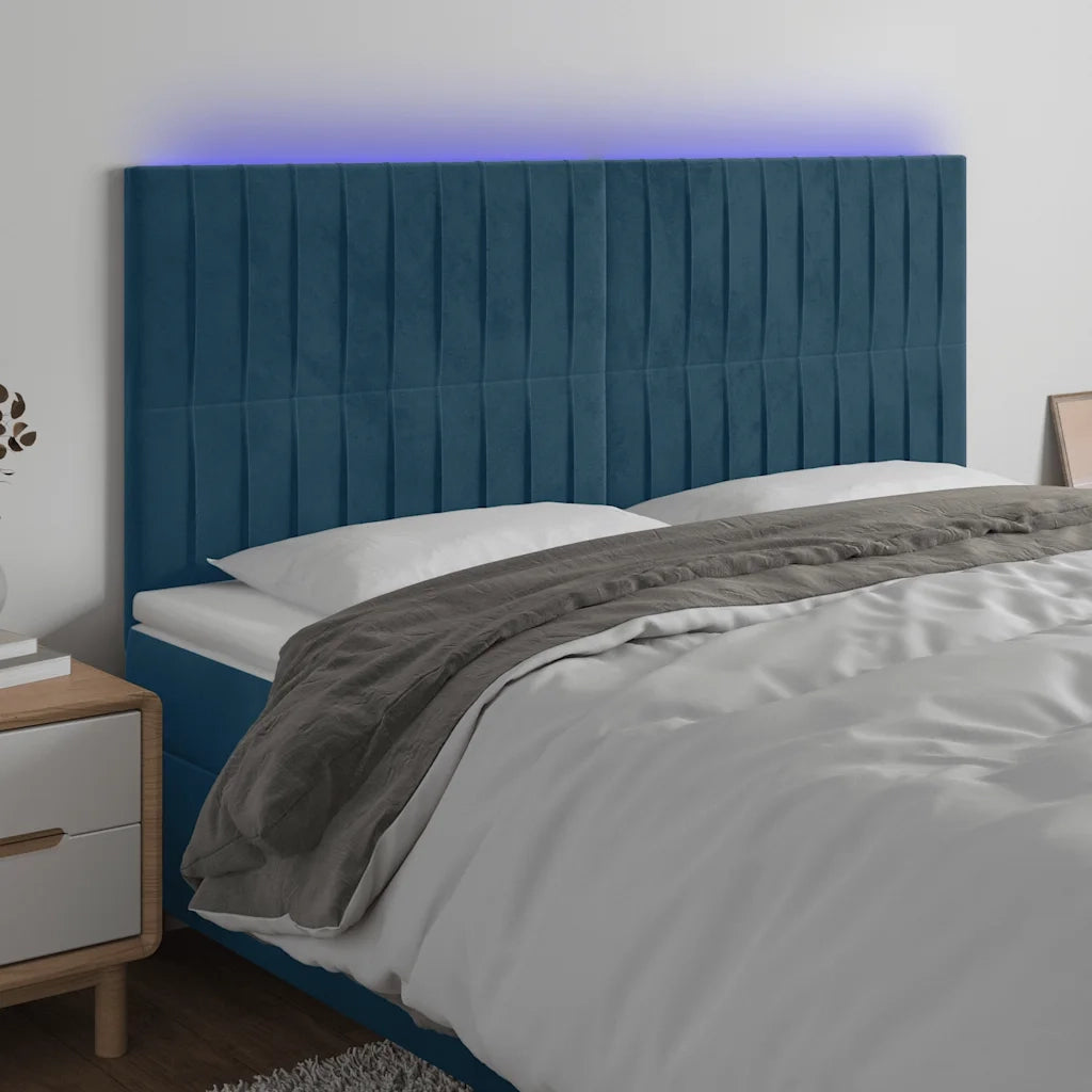 Testiera a LED Blu Scuro 180x5x118/128 cm in Velluto 3122726