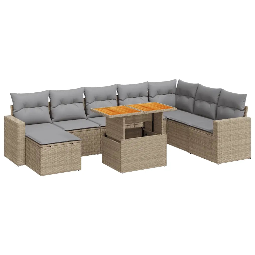 Set Divano da Giardino 9 pz con Cuscini Beige in Polyrattan 3327076