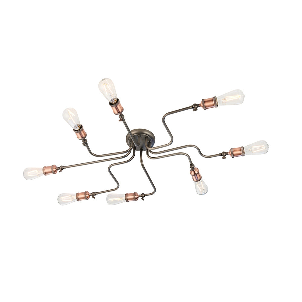 Plafoniera industriale rame anticato 8 luci E27 Endon