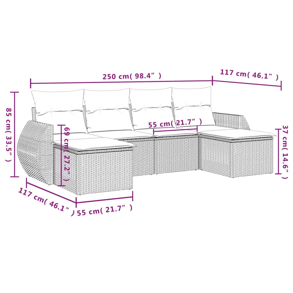 Set Divano da Giardino 6 pz con Cuscini Beige in Polyrattan 3221718