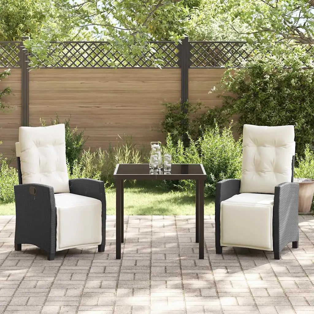 Set da Pranzo per Giardino con cuscino 3 pcs Nero polyrattan