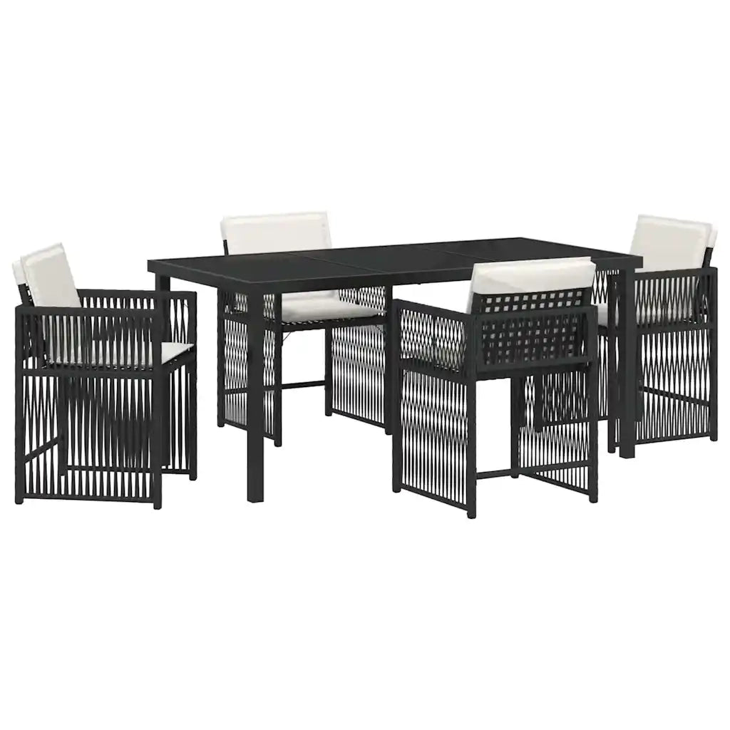 Set da Pranzo per Giardino 5 pcs Nero polyrattan