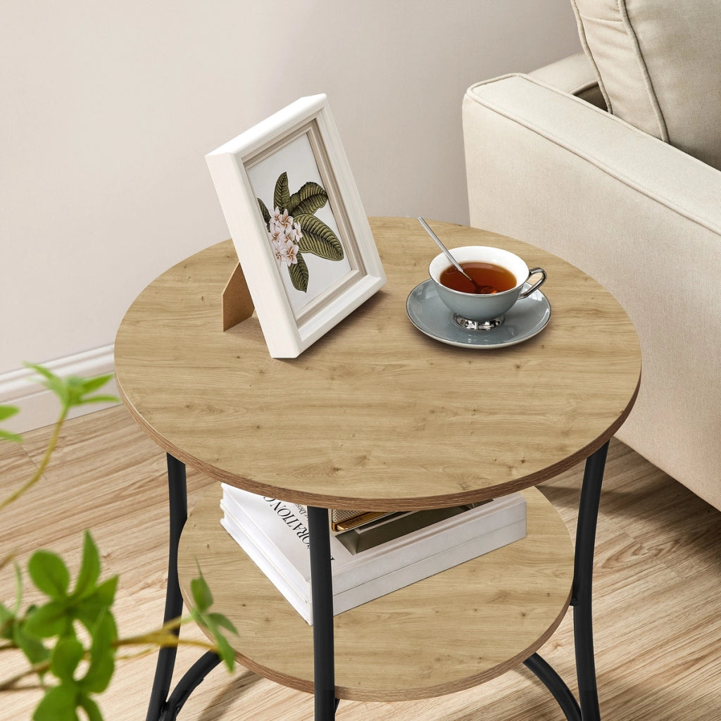 Tavolino da caffè circolare Oskar in rovere e metallo