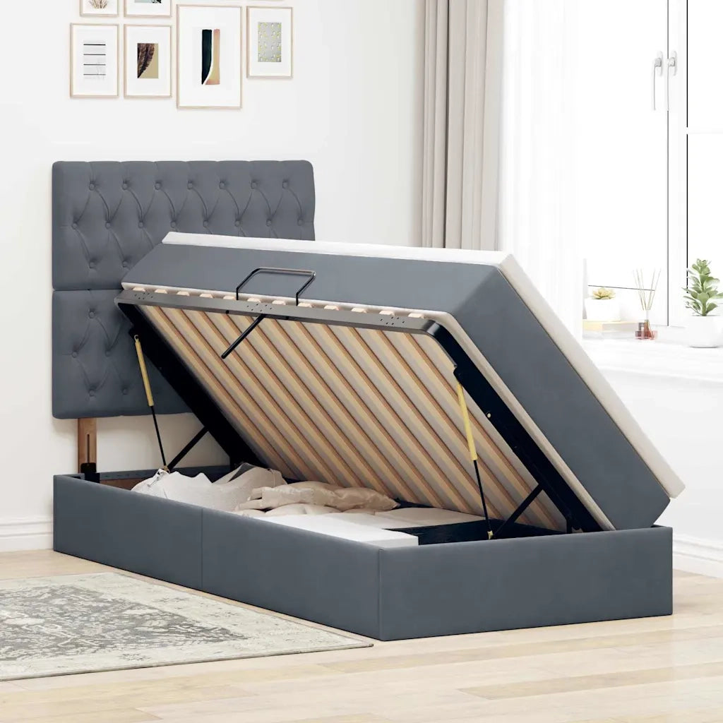 Letto con contenitore e LED Grigio scuro 100 x 200 cm Velluto