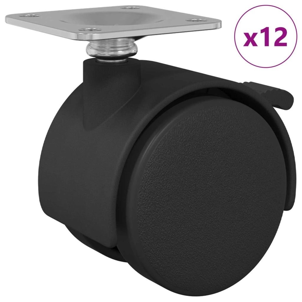 Ruota 12 pcs Nero 39,5 x 39,5 x 37,8 mm Acciaio e polipropilene 864773