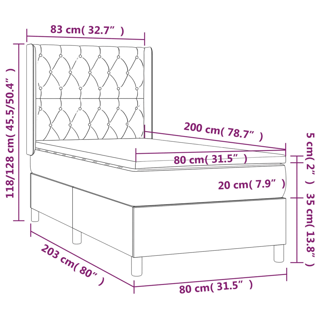 Letto a Molle con Materasso e LED Grigio Scuro 80x200cm Velluto 3139710