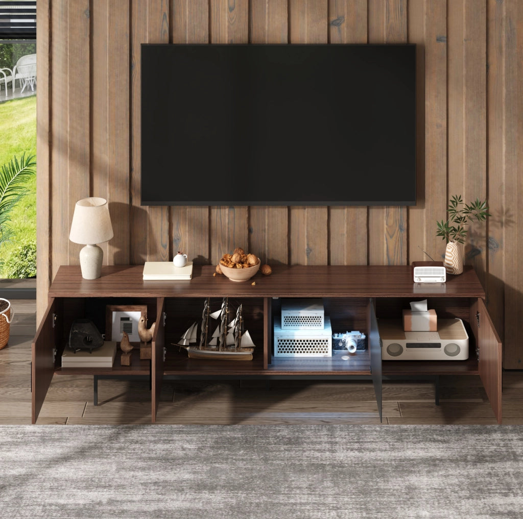 Mobile TV moderno 200x35x53 cm con striscia LED Bluetooth; nero e noce