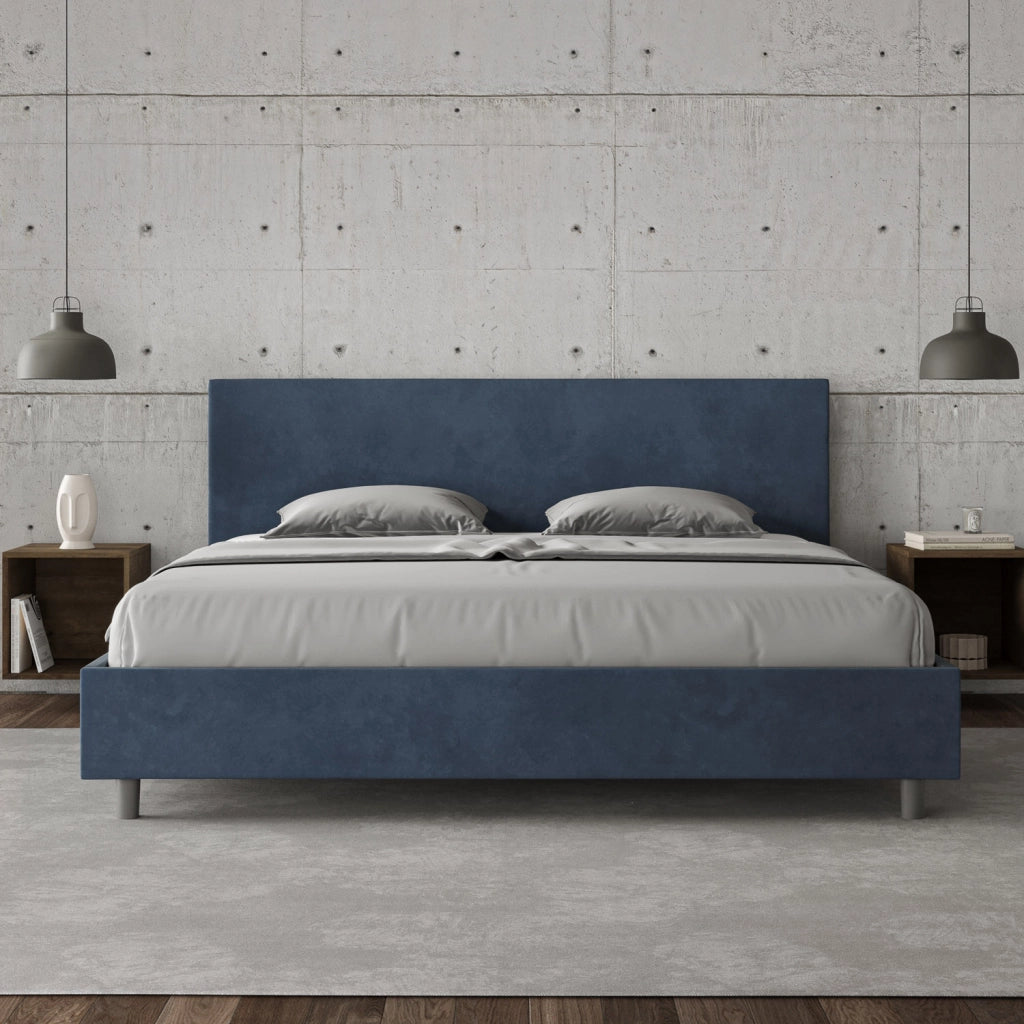 BS COM Letto con rete imbottito 180x200 microfibra blu