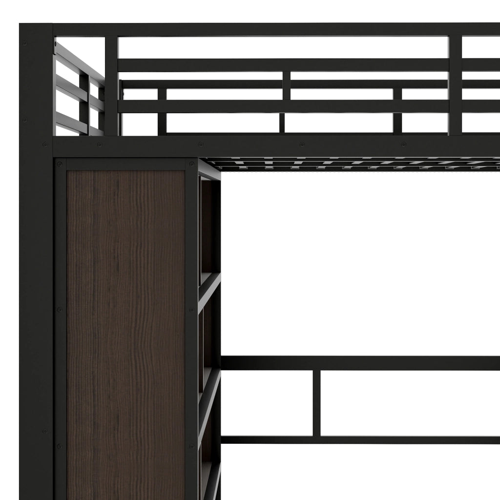 Letto a Soppalco con Scrivania e LED ¨C MINIMAL ¨C Metallo Nero 140x200