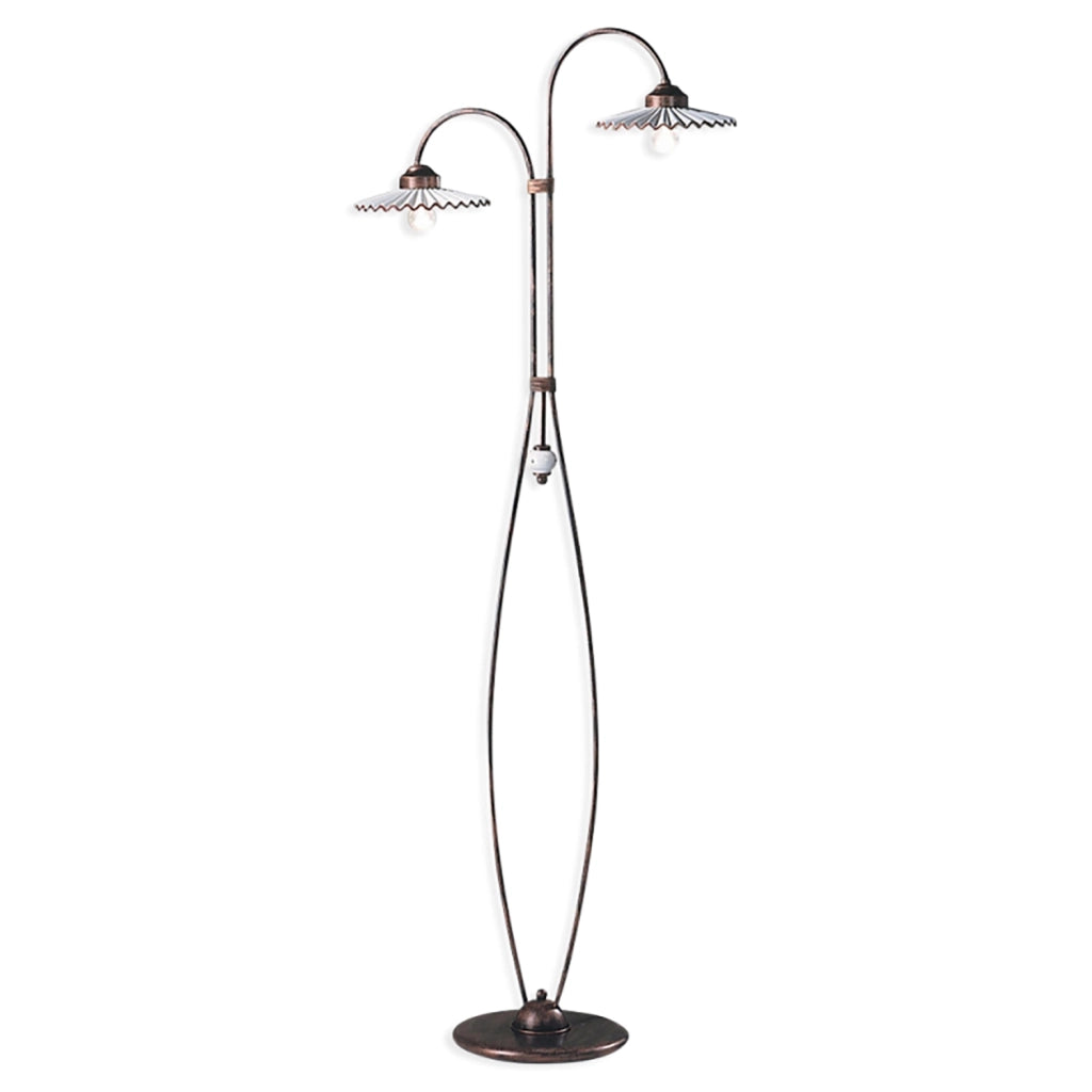 Piantana Classica L&aposAquila Metallo E Ceramica Nero Sfumato Rame 2 Luci E27