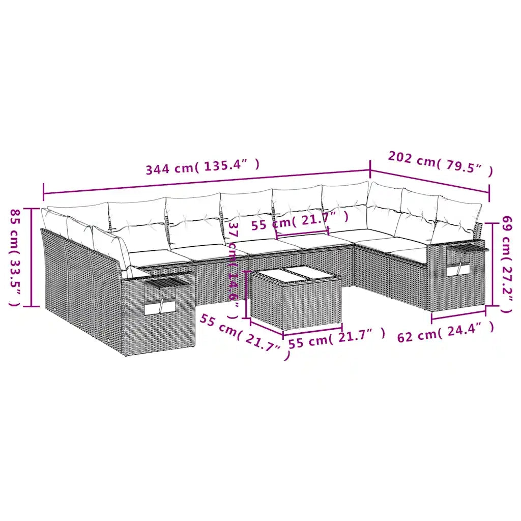 Set Divani da Giardino 11 pz con Cuscini Polyrattan Marrone 3220682