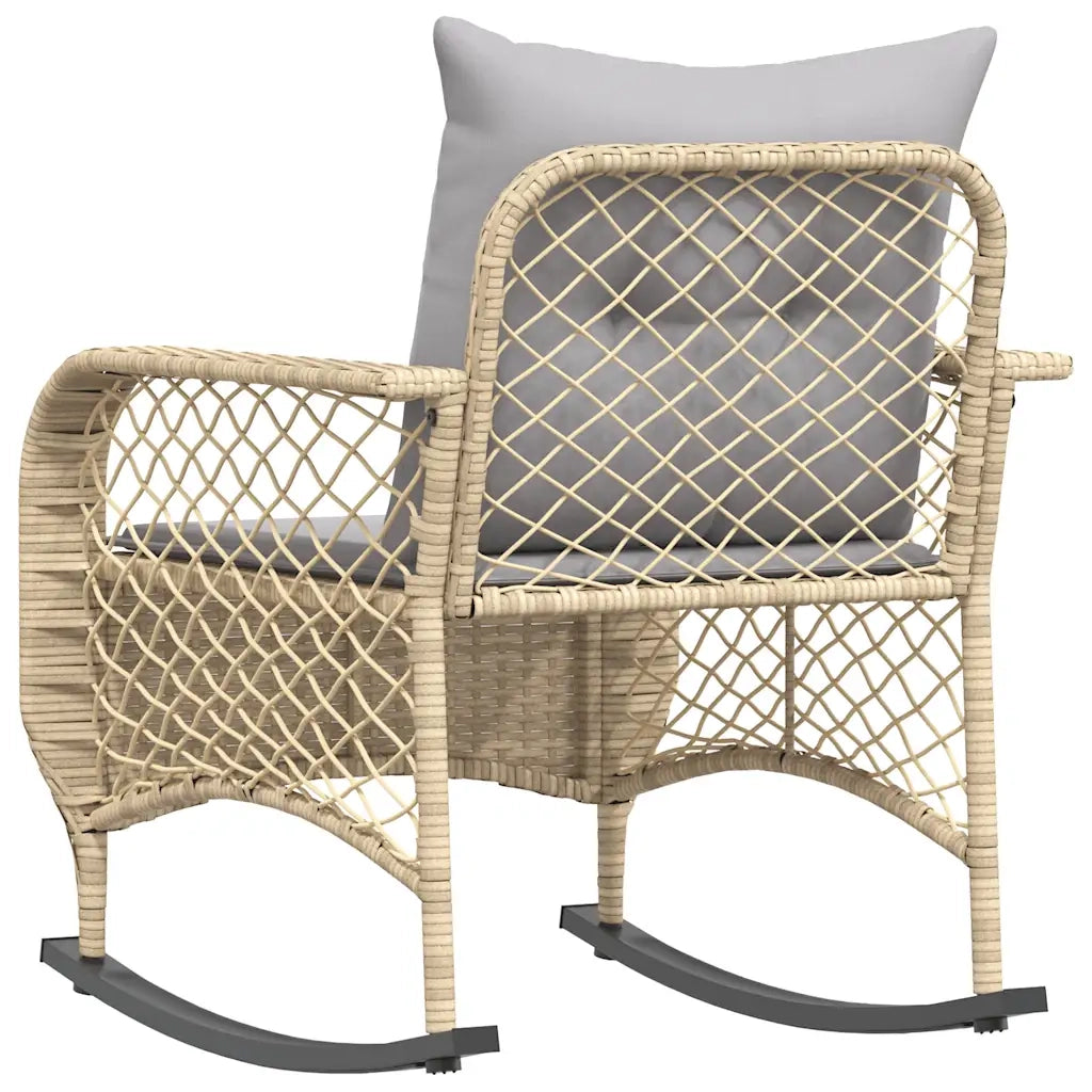 Sedia a Dondolo da Giardino con Cuscini in Polyrattan Beige 4104196