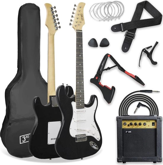 Pacchetto di chitarra elettrica con amplificatore 10W, trussardo e accessori - nero