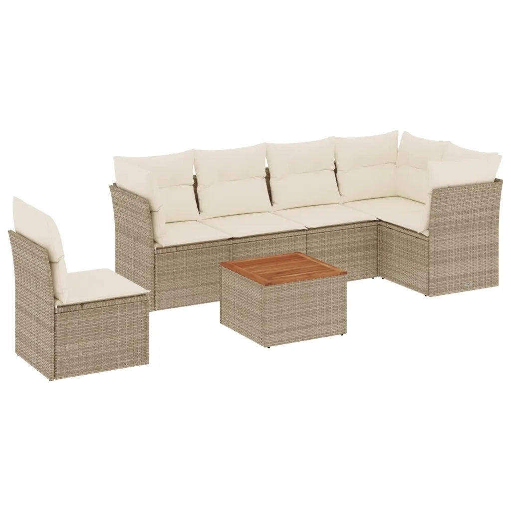 Set Divani da Giardino 7 pz con Cuscini Beige in Polyrattan