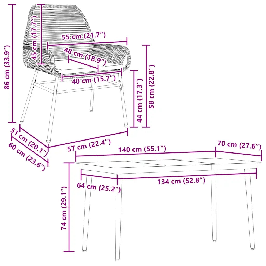 Set da Pranzo da Giardino 5 pz con Cuscini Polyrattan Vetro 3334480
