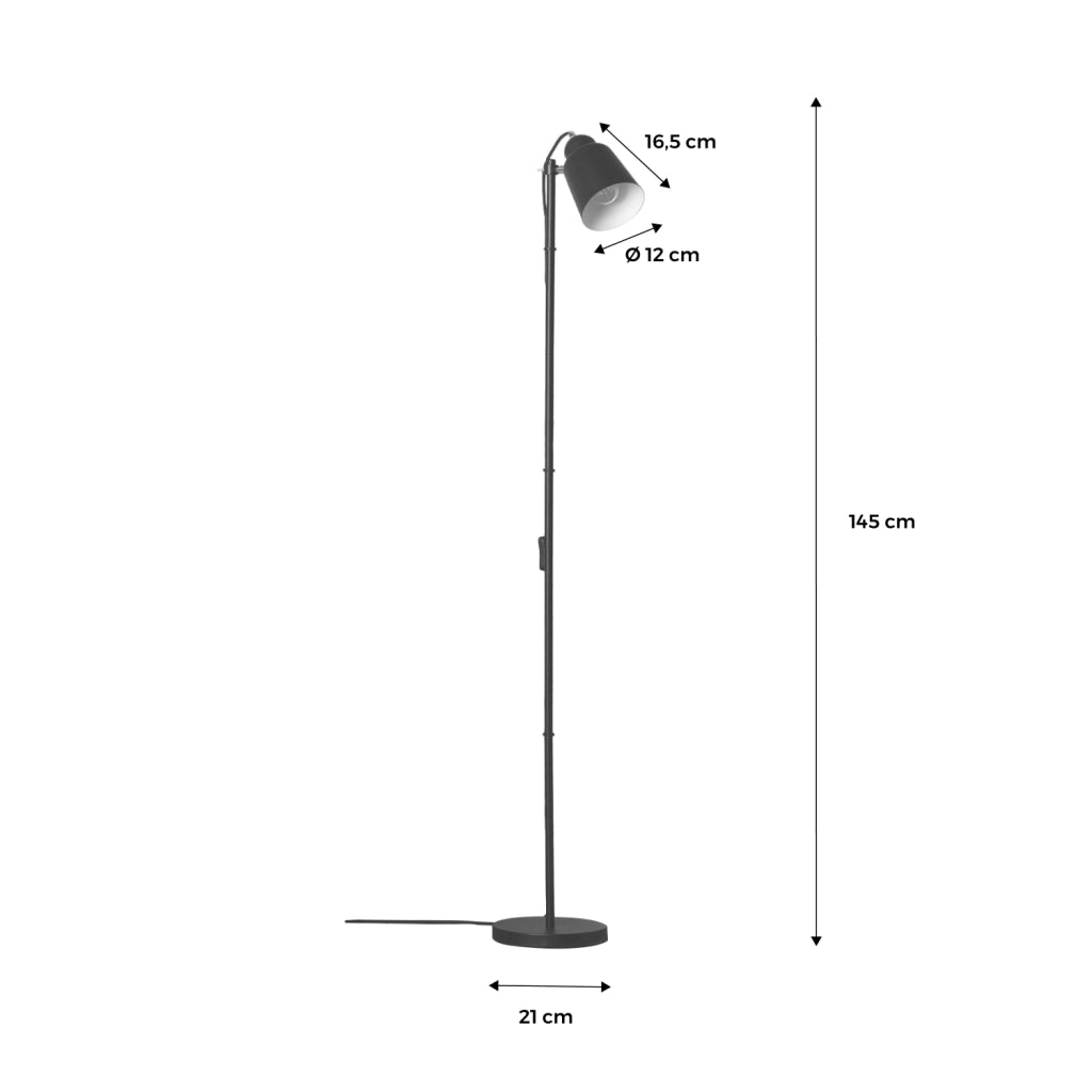 Lampada da terra per interni in metallo, 145cm, nero