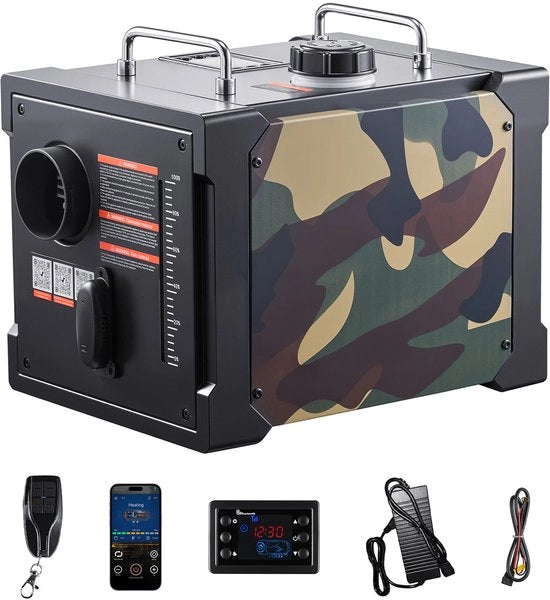 Riscaldatore a gasolio portatile, 8KW, DC 12V/24V, Unità integrata con controllo via app Bluetooth, Comando a distanza e display LCD, Serbatoio carburante da 7 litri per autocarri, camion, camper, garage e furgoni