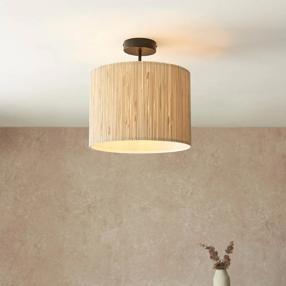 Plafoniera rotonda nordica erba marina beige E27 Endon