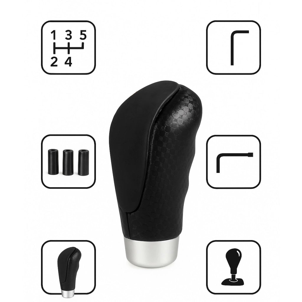 POMELLO CAMBIO UNIVERSALE AUTO NERO DESIGN SPORTIVO CON ADATTATORI CTC-010