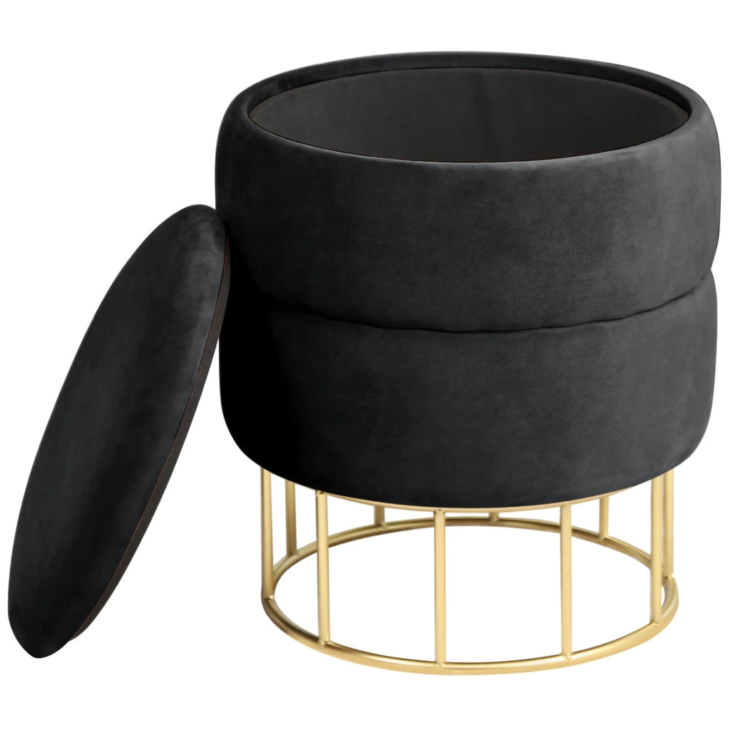 Pouf a scomparto rotonda in velluto trapuntato AKORD ELZA colore Nero
