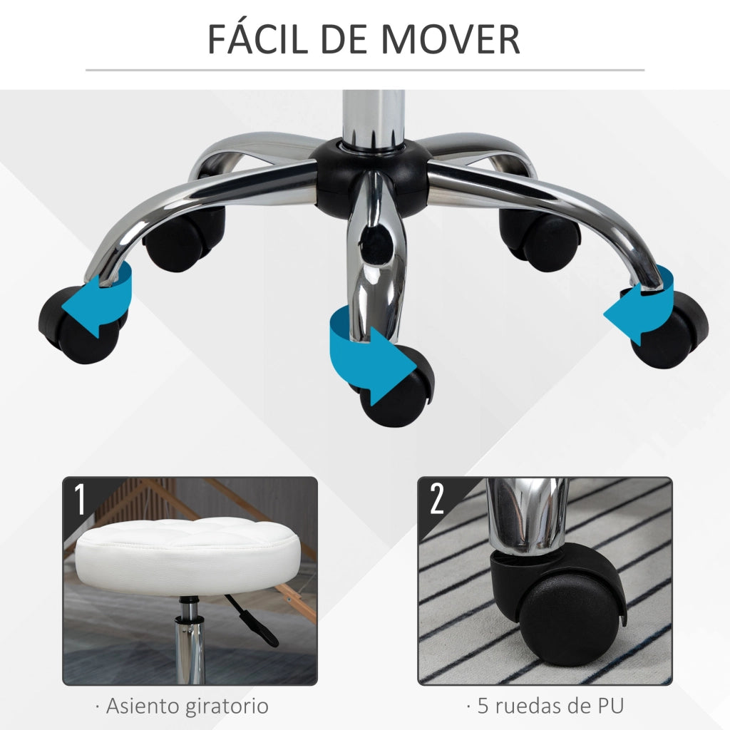 Sgabello girevole con ruote regolabile in altezza 48-63 cm ¨C Xylo ¨C bianco, rivestimento pelle PU ?35,5 cm