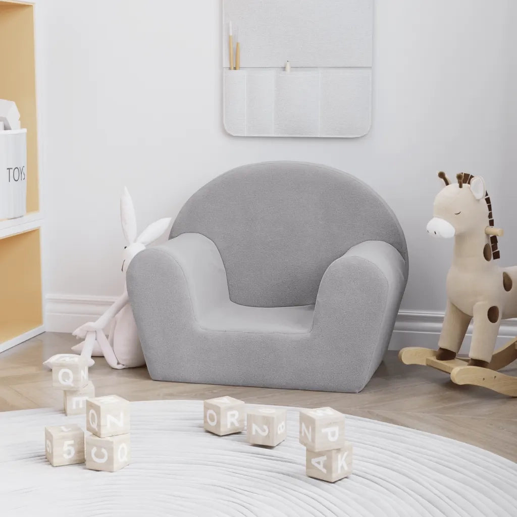 Divano per Bambini-Sofa-Divanetto Grigio Chiaro in Morbido Peluche 834503