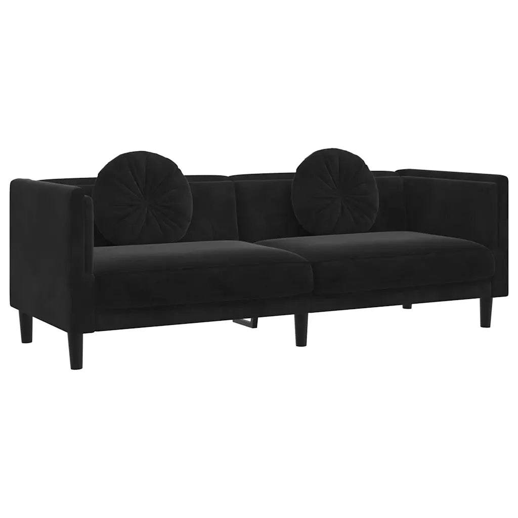 Divano a 3 Posti con Cuscini-Sofa 3 Posti con Cuscini Nero in Velluto