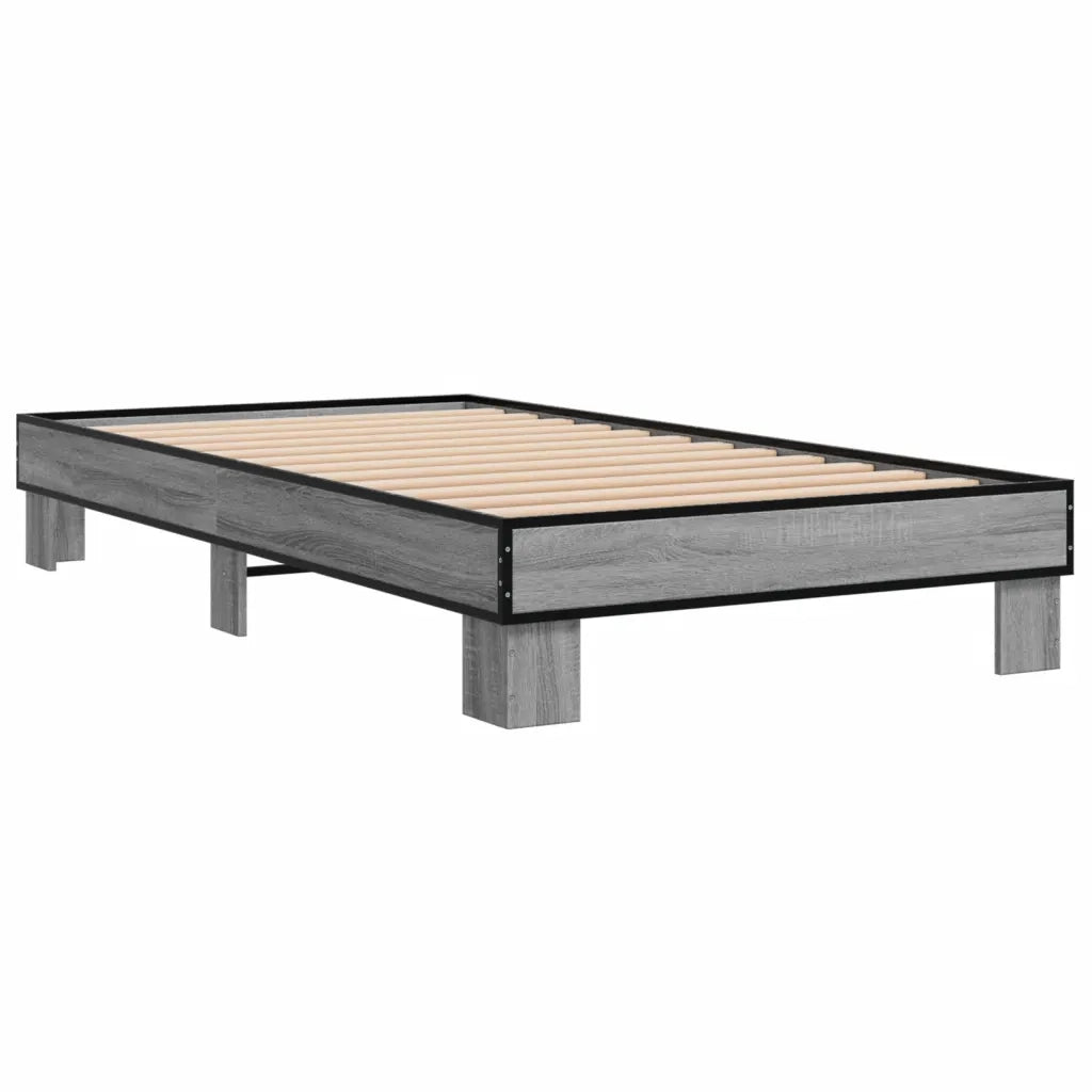Letto singolo | Letto per adulti | Giroletto Grigio Sonoma 100x200 cm Legno Multistrato e Metallo