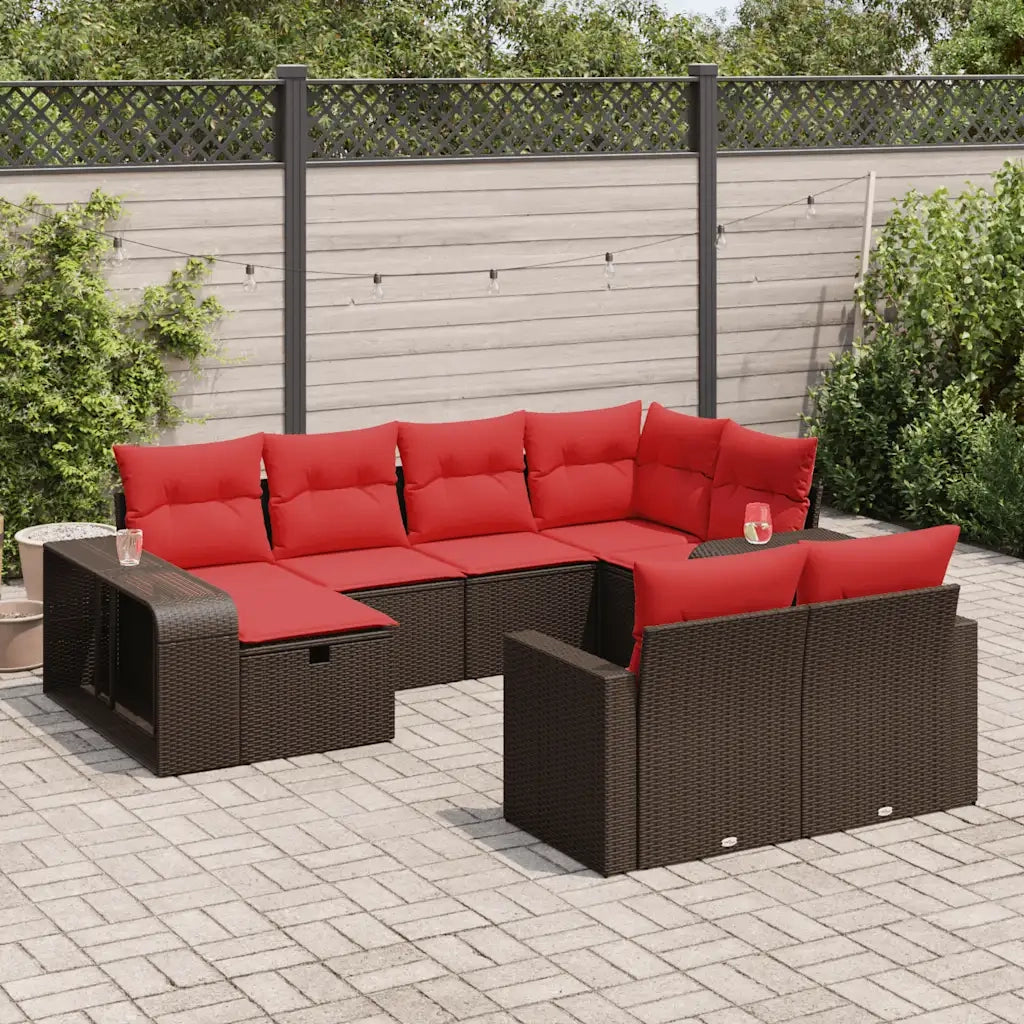 Set Divani da Giardino 10pz con Cuscini in Polyrattan Marrone 3326068